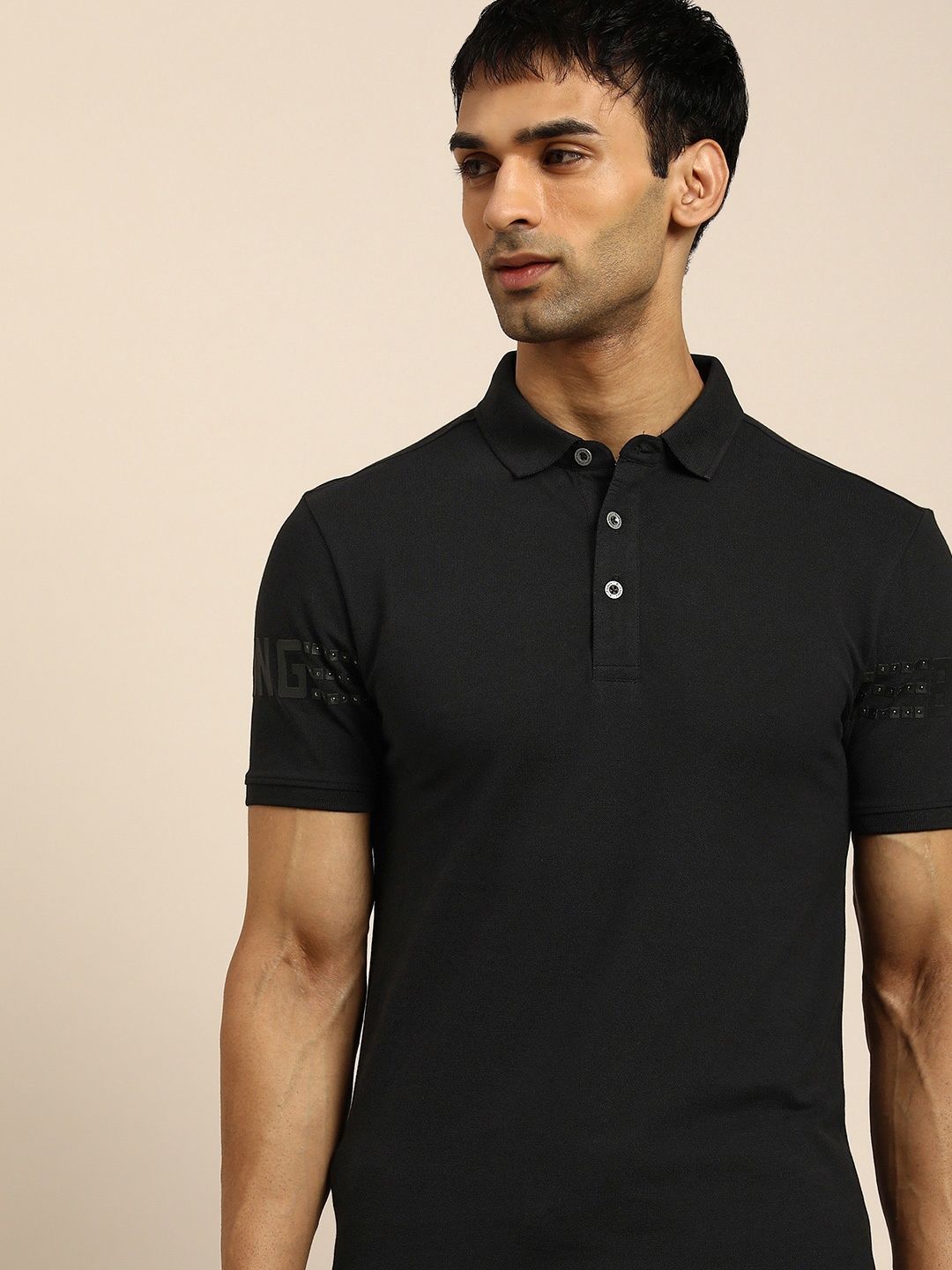 

Being Human Men Charcoal Polo Collar Slim Fit Casual T-shirt