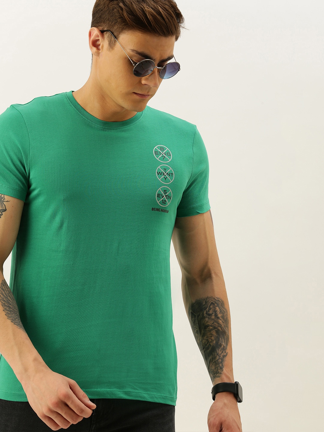 

Being Human Men Green Printed Round Neck Pure Cotton T-shirt