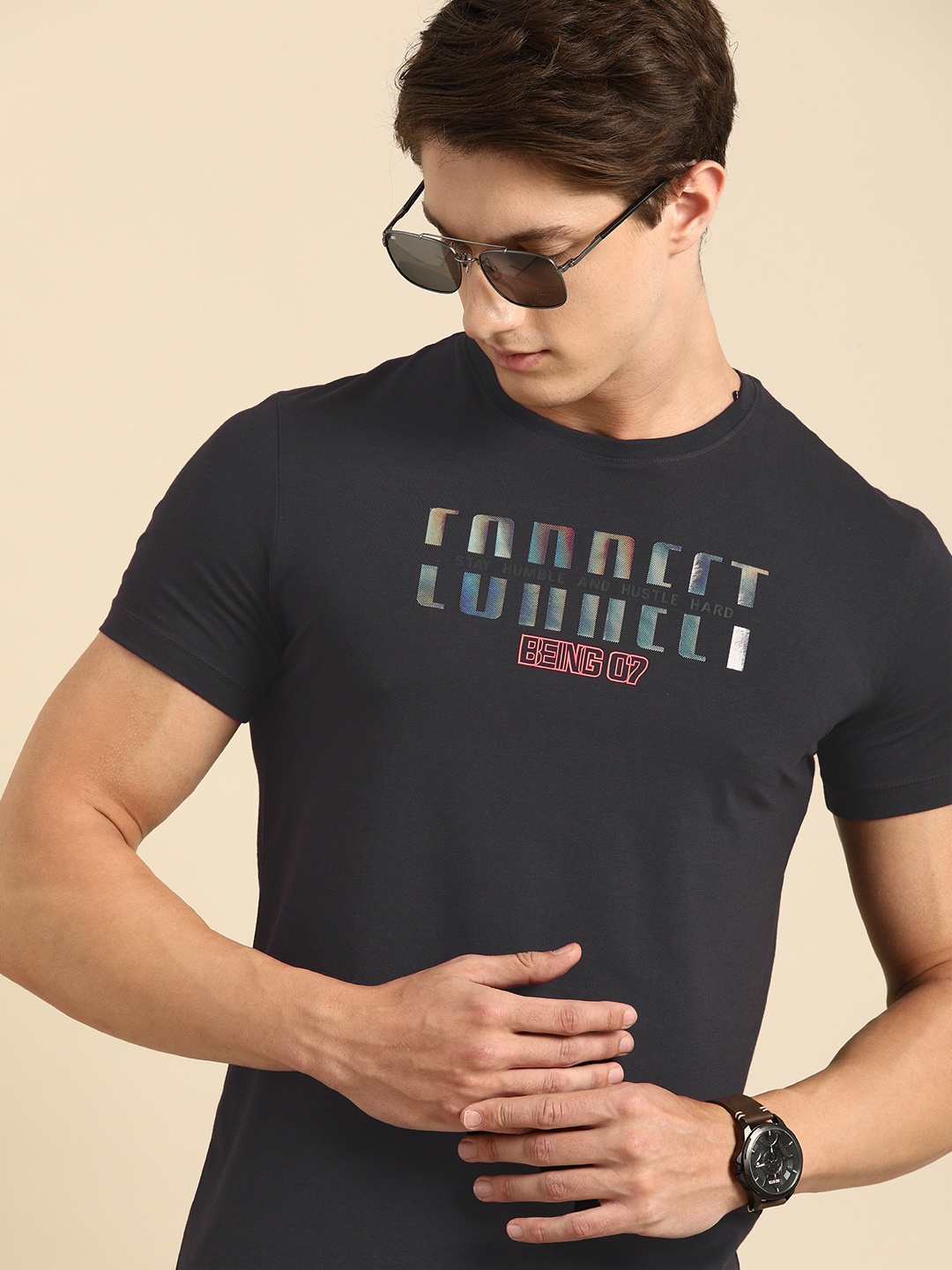 

Being Human Men Charcoal Grey Printed Round Neck T-shirt