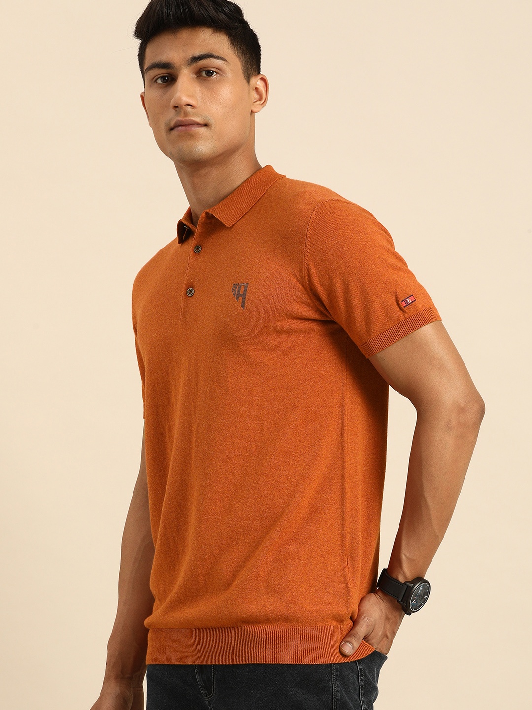 

Being Human Men Rust Orange Solid Polo Collar T-shirt