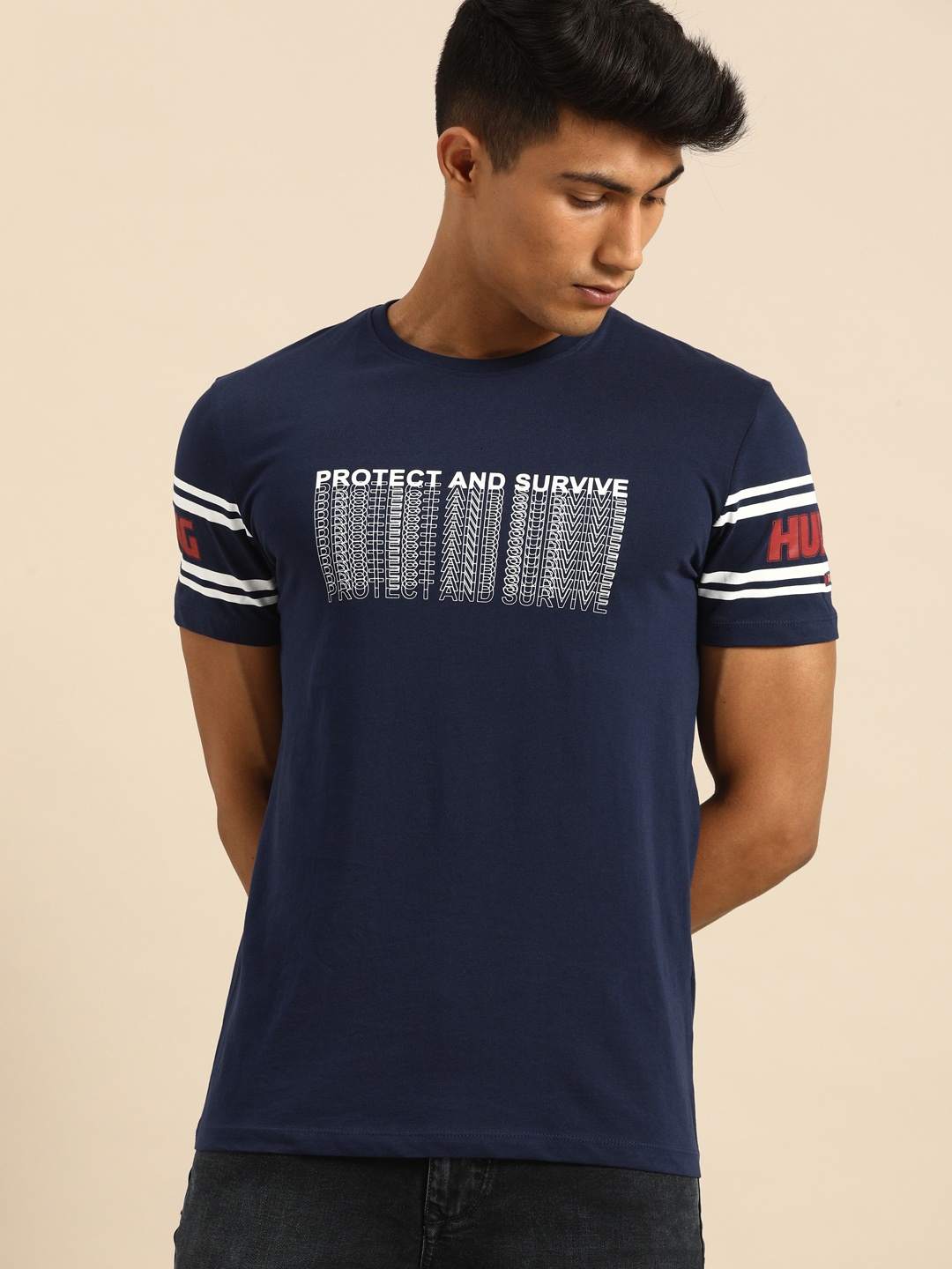 

Being Human Men Navy Blue Printed Round Neck Pure Cotton T-shirt