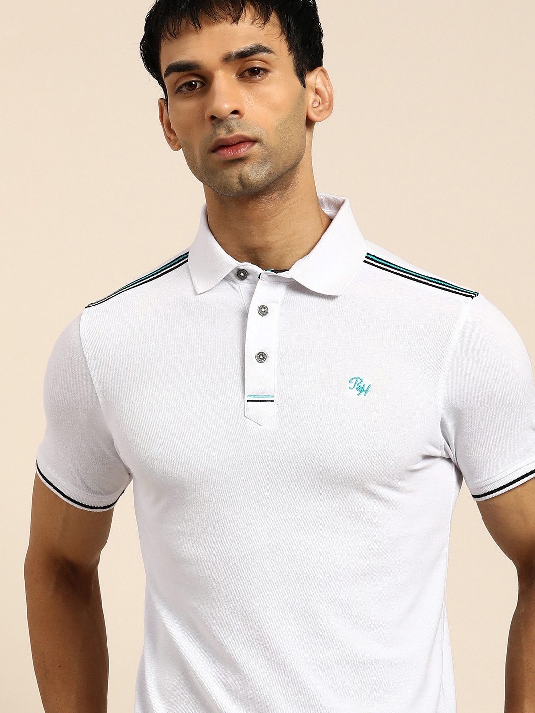 

Being Human Men White Solid Polo Collar Casual T-shirt