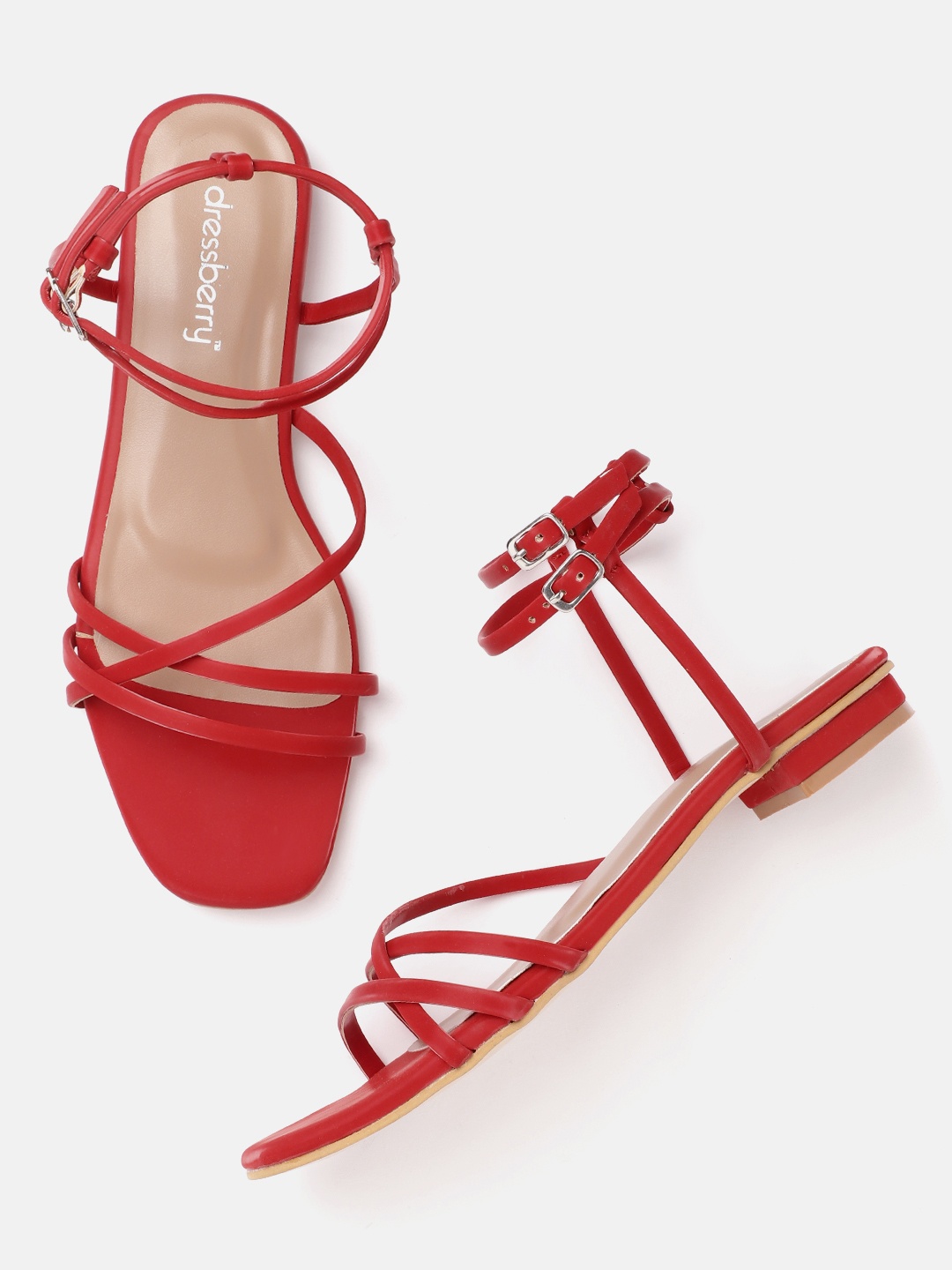 

DressBerry Women Red Solid Mid-Top Strappy Open Toe Flats