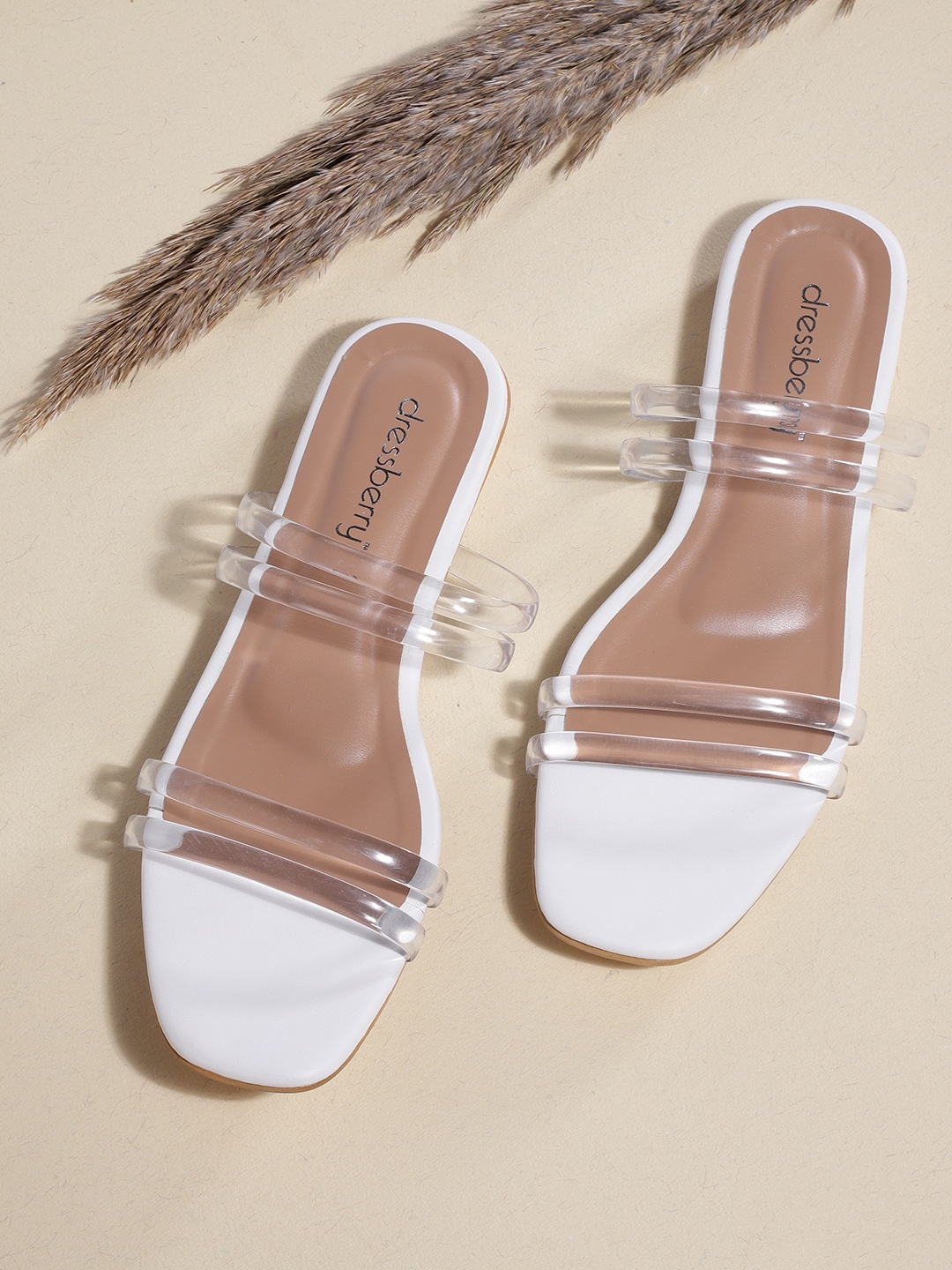 

DressBerry Women Transparent Solid Quad Straps Open Toe Flats