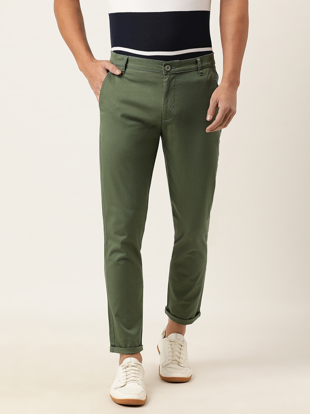 

The Indian Garage Co Men Olive Green Slim Fit Solid Chinos