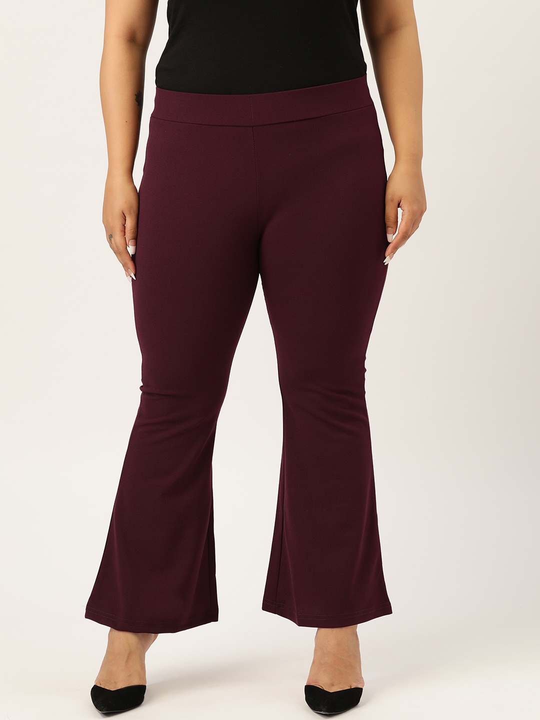 

MELON Women Plus Size Maroon Flared Solid Trousers