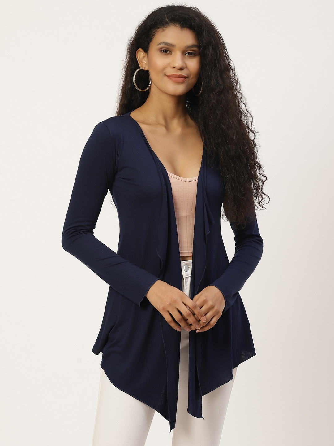 

Trend Arrest Women Navy Blue Solid Open Front Shrug