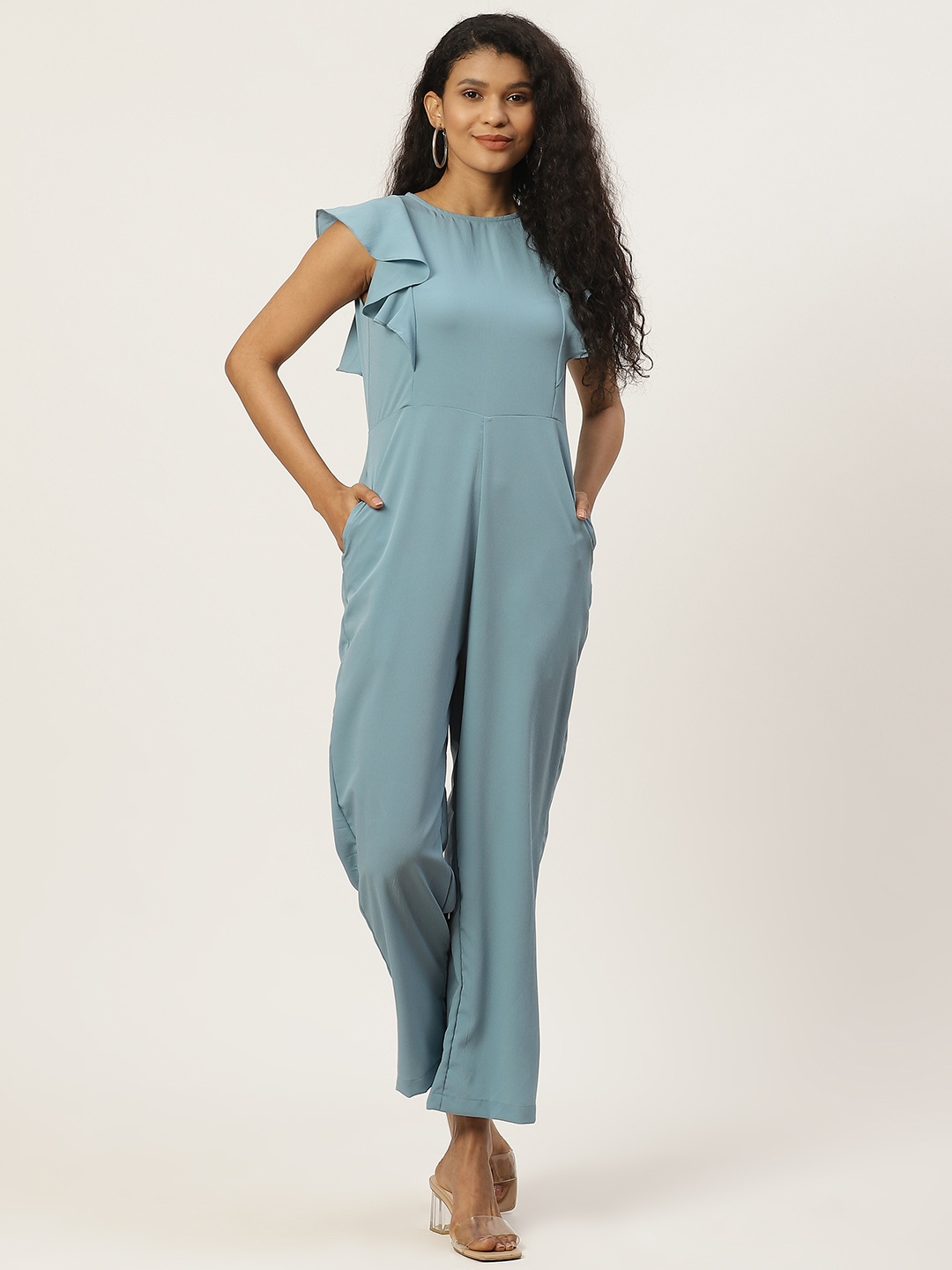 

Trend Arrest Women Blue Solid Basic Ruffled Jumpsuit