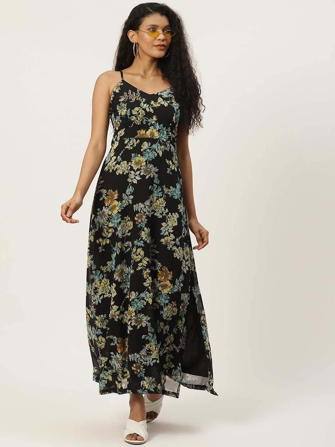 

Trend Arrest Women Black & Yellow Floral Print Maxi Dress