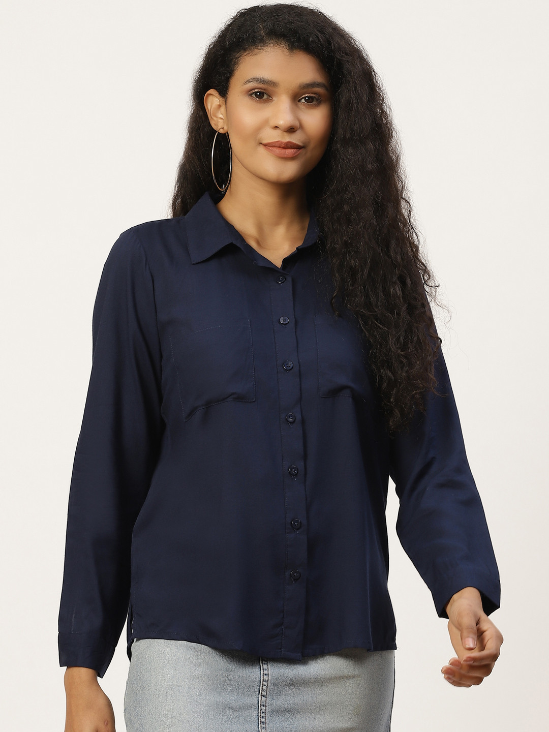 

Trend Arrest Women Navy Blue Regular Fit Solid Casual Shirt