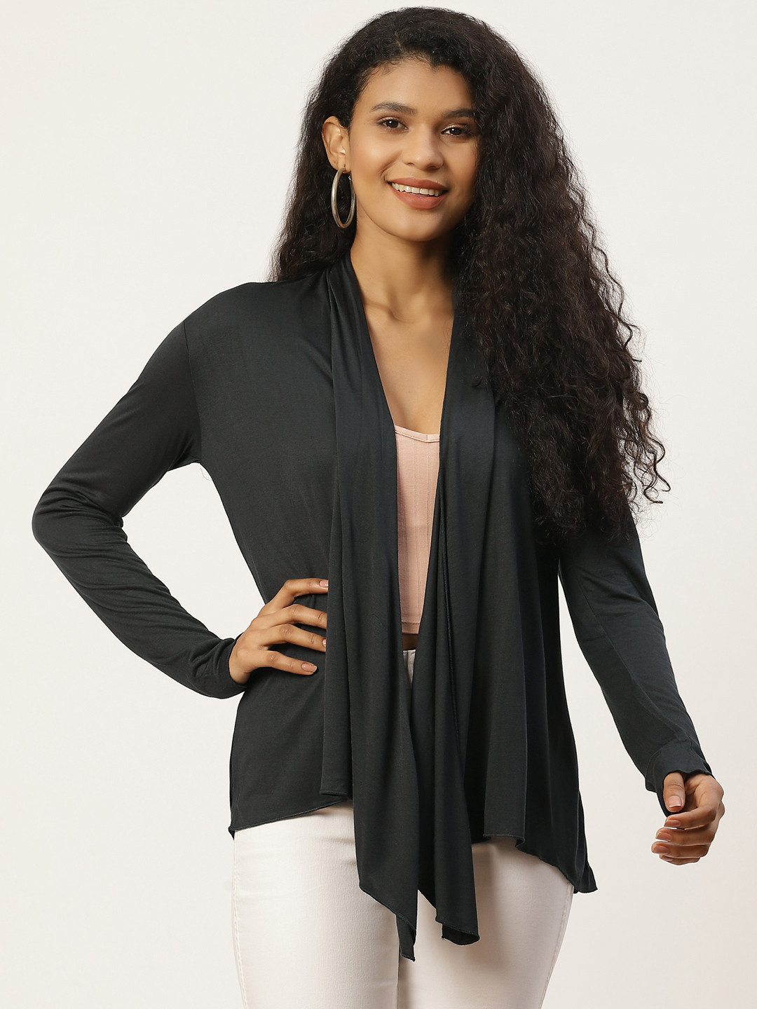 

Trend Arrest Women Dark Green Solid Open Front Shrug