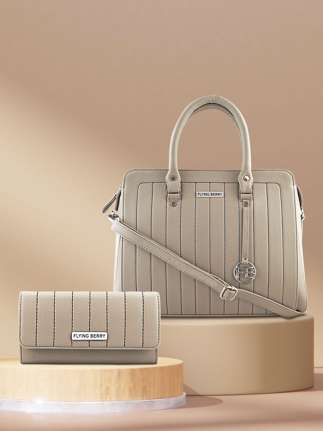 

FLYING BERRY Grey Textured Handheld Bag Combo