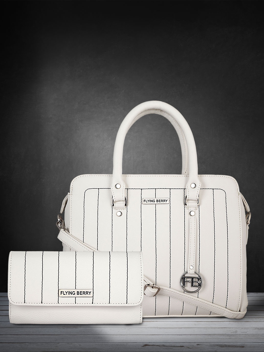 

FLYING BERRY White & Black Striped Handheld Bag Combo