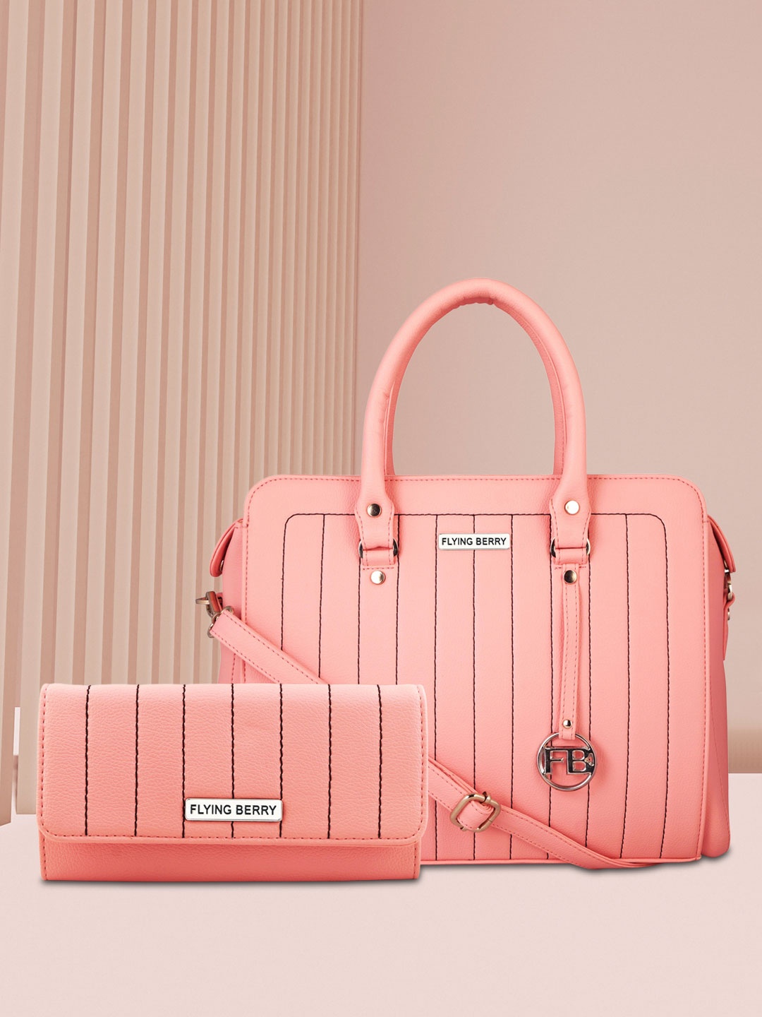 

FLYING BERRY Pink Striped Handheld Bag Combo
