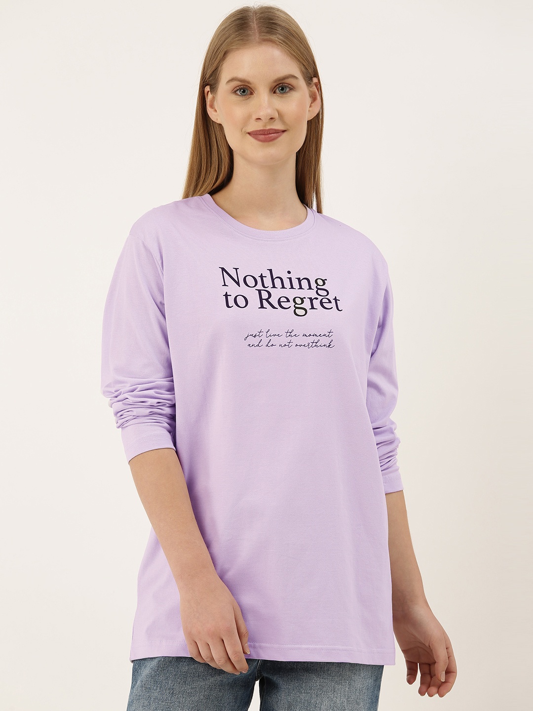 

DILLINGER Women Purple Printed Round Neck Oversized Pure Cotton T-shirt