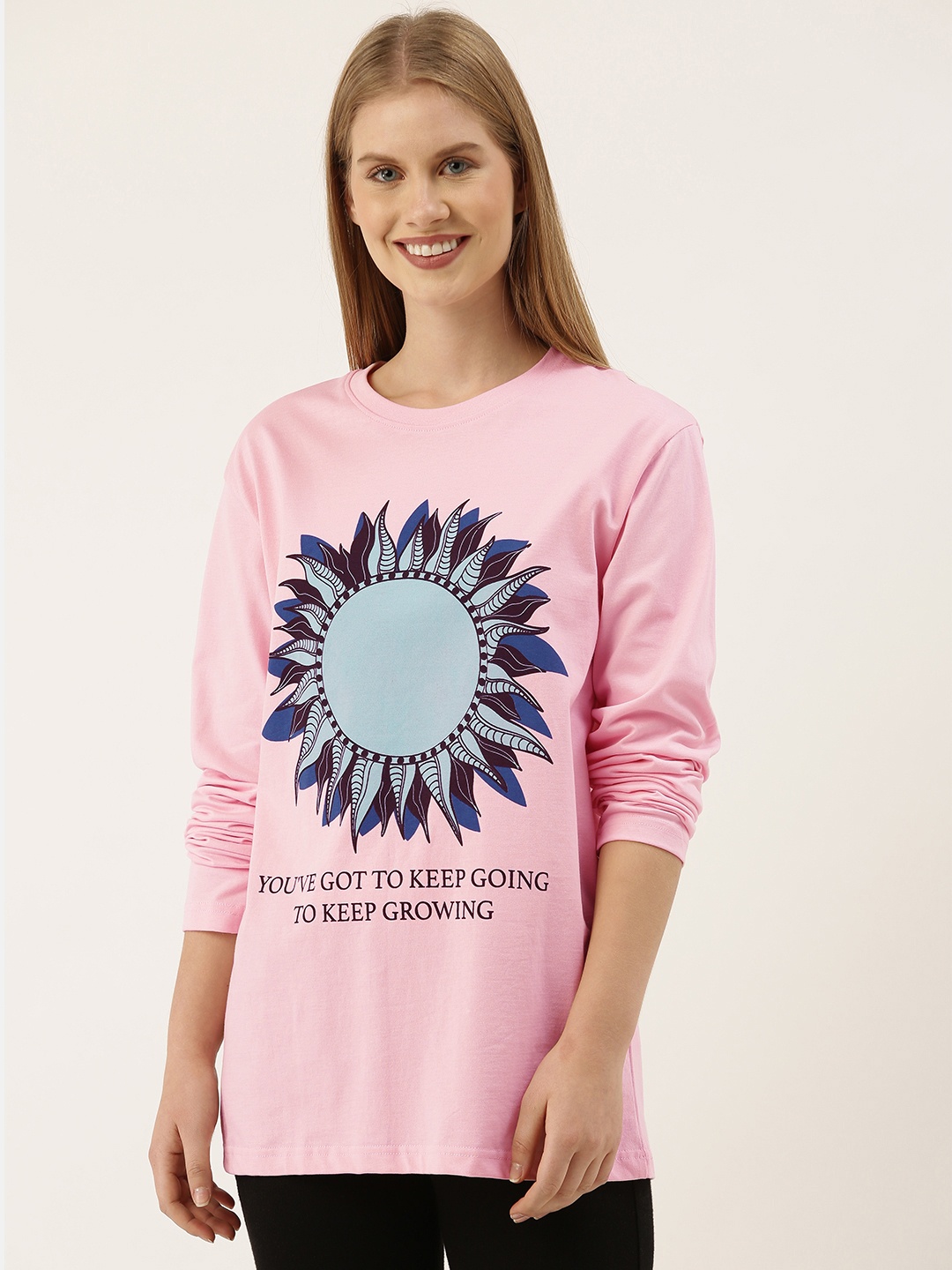 

DILLINGER Women Pink Printed Round Neck Oversized Pure Cotton T-shirt