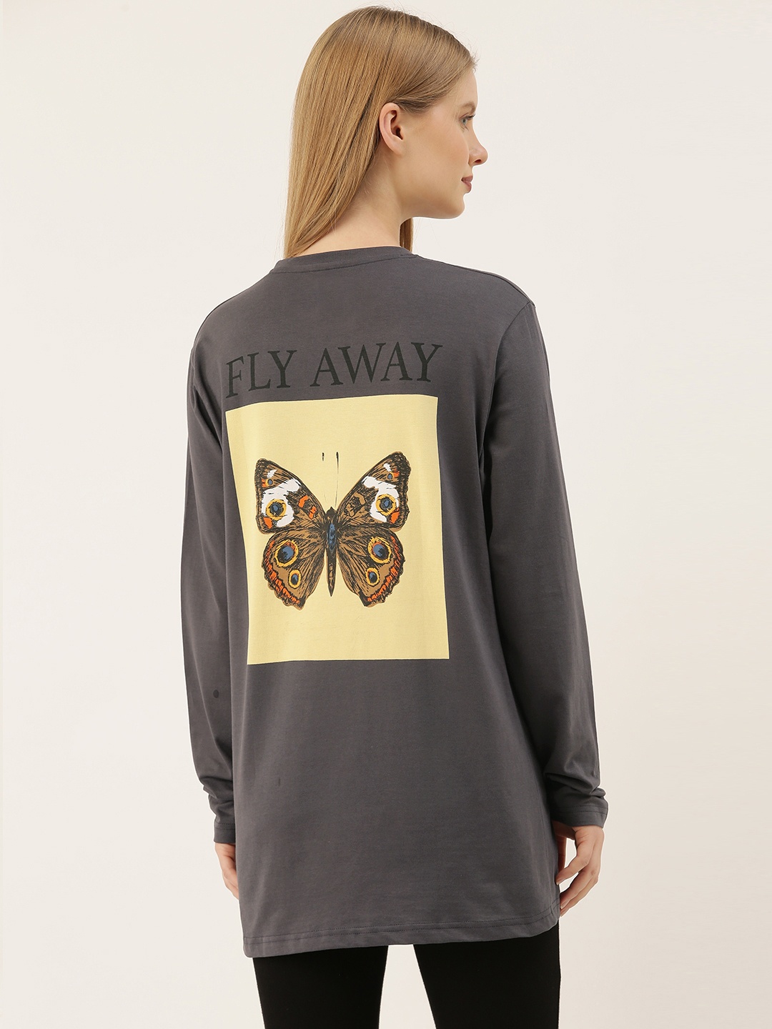

DILLINGER Women Grey Printed Round Neck Oversized Pure Cotton T-shirt