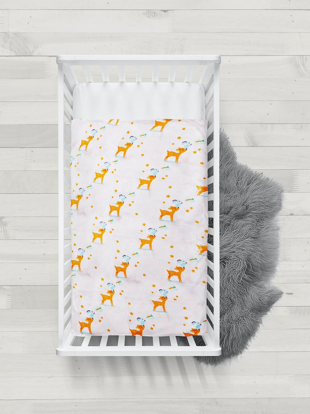 

Polka Tots Infant Kids White Printed Organic Cotton Sustainable Swaddle Wrap