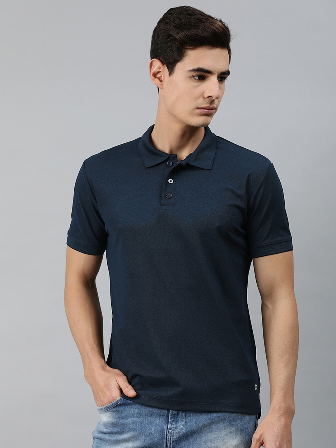 

MARCA Disati Men Navy Blue Solid Polo Collar T-shirt