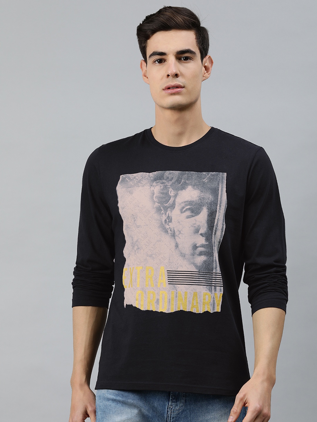 

MARCA Disati Men Black Graphic Printed Round Neck T-shirt