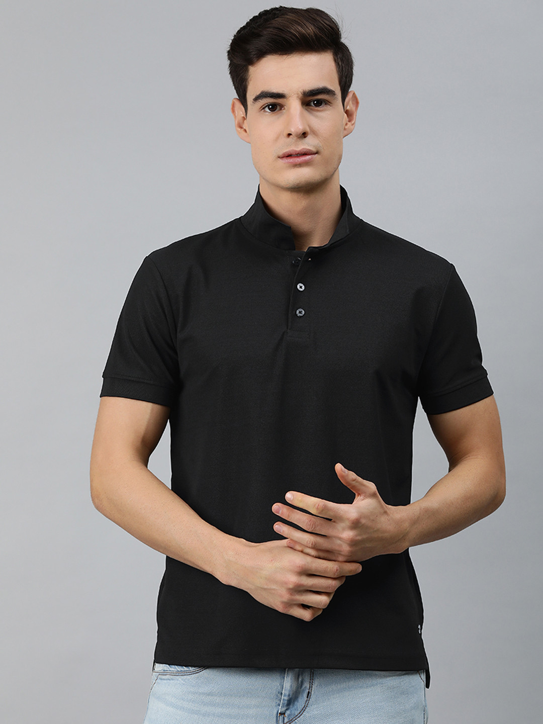 

MARCA Disati Men Black Solid Polo Collar T-shirt