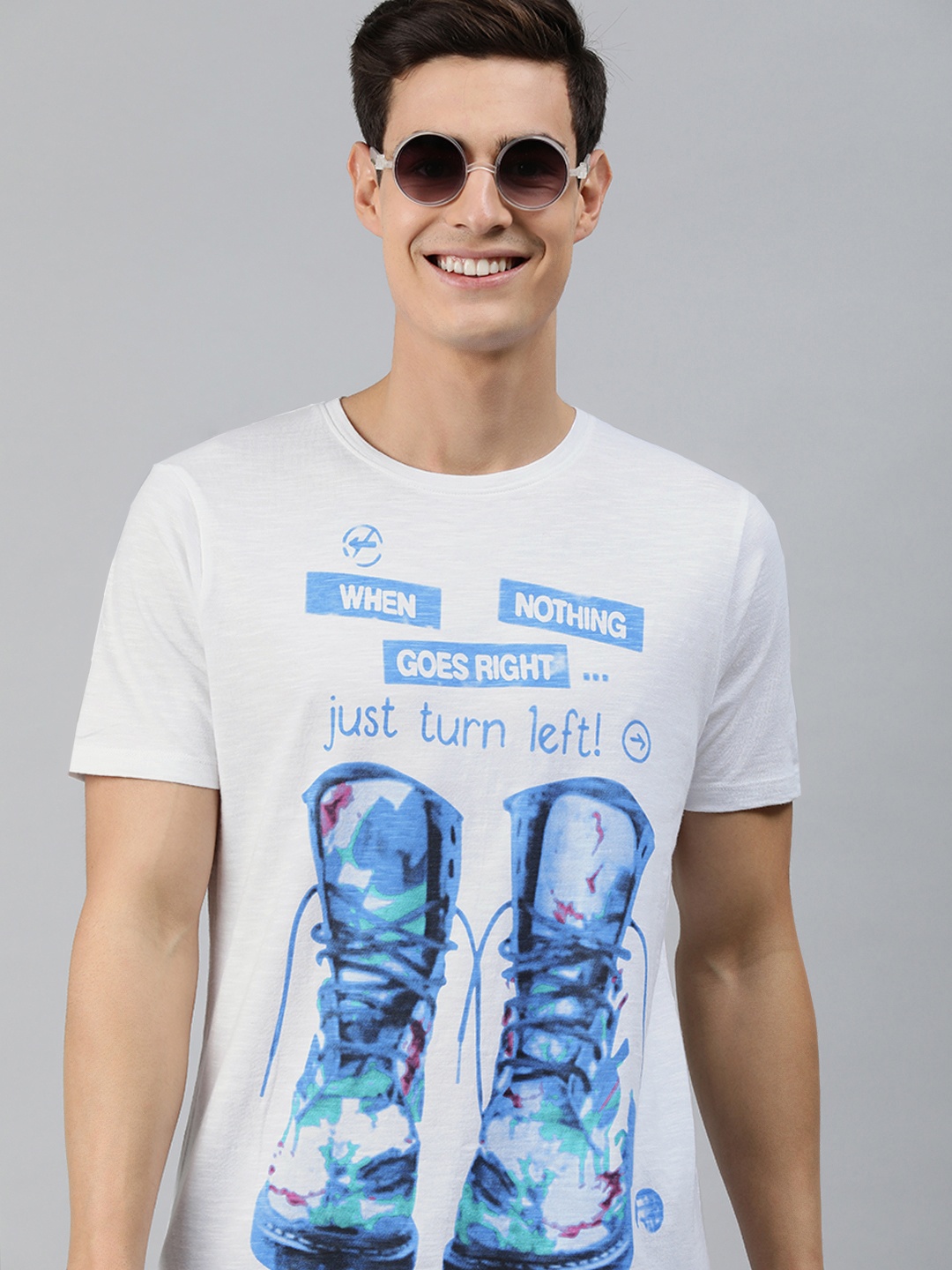 

MARCA Disati Men White Printed Round Neck T-shirt