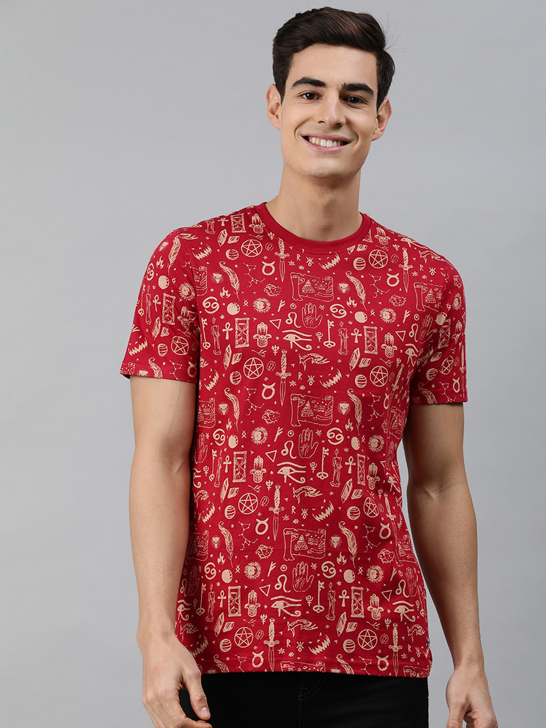

MARCA Disati Men Red Printed Round Neck Pure Cotton T-shirt