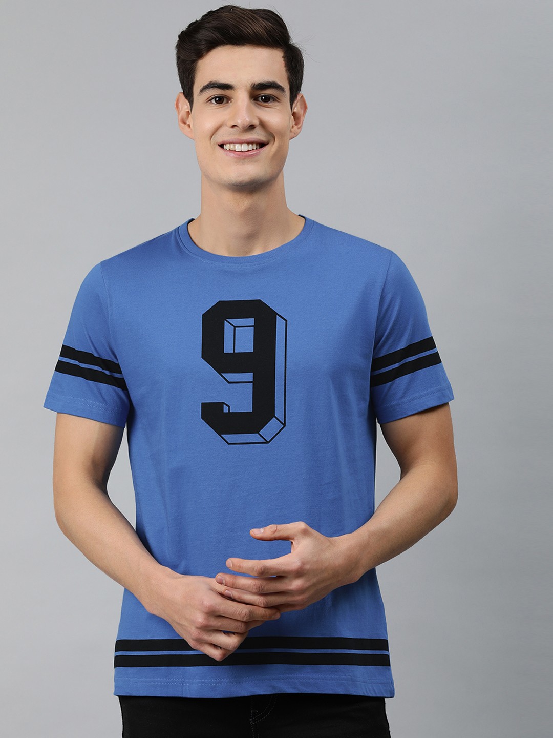 

MARCA Disati Men Blue Printed Round Neck T-shirt