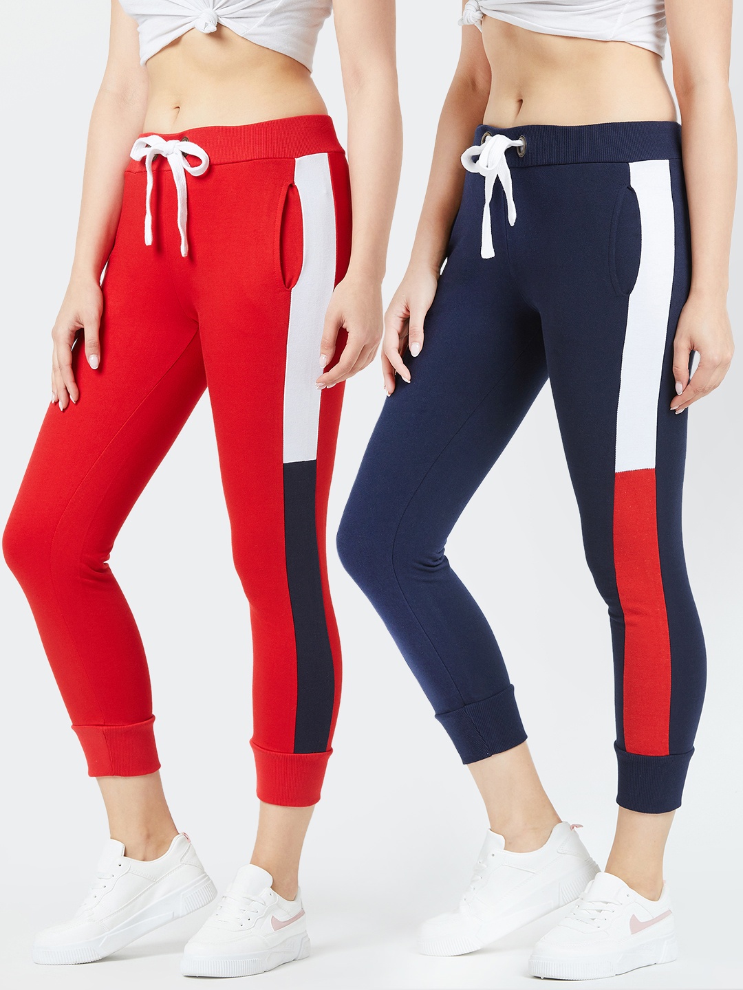 

The Dry State Women Pack of 2 Solid Cropped Joggers, Red
