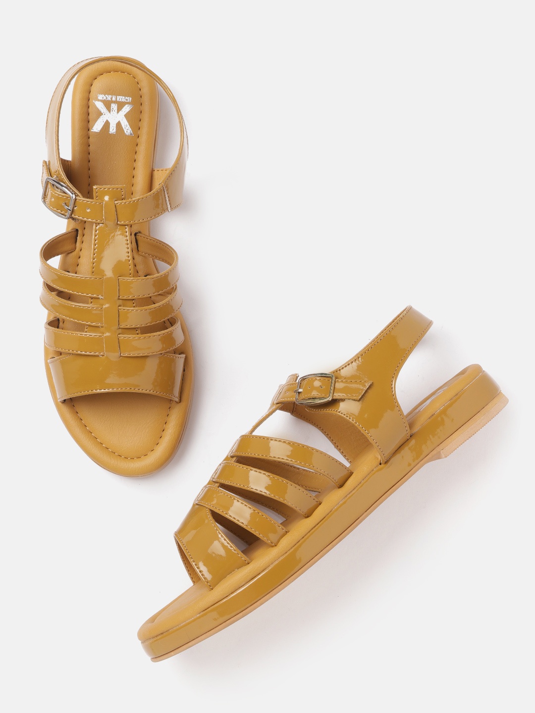 

Kook N Keech Women Mustard Brown Solid Patent Finish Open Toe Flats