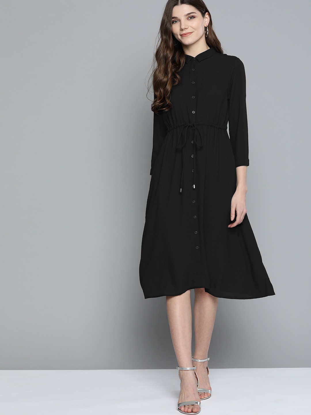 

Chemistry Women Black Solid Shirt Dress