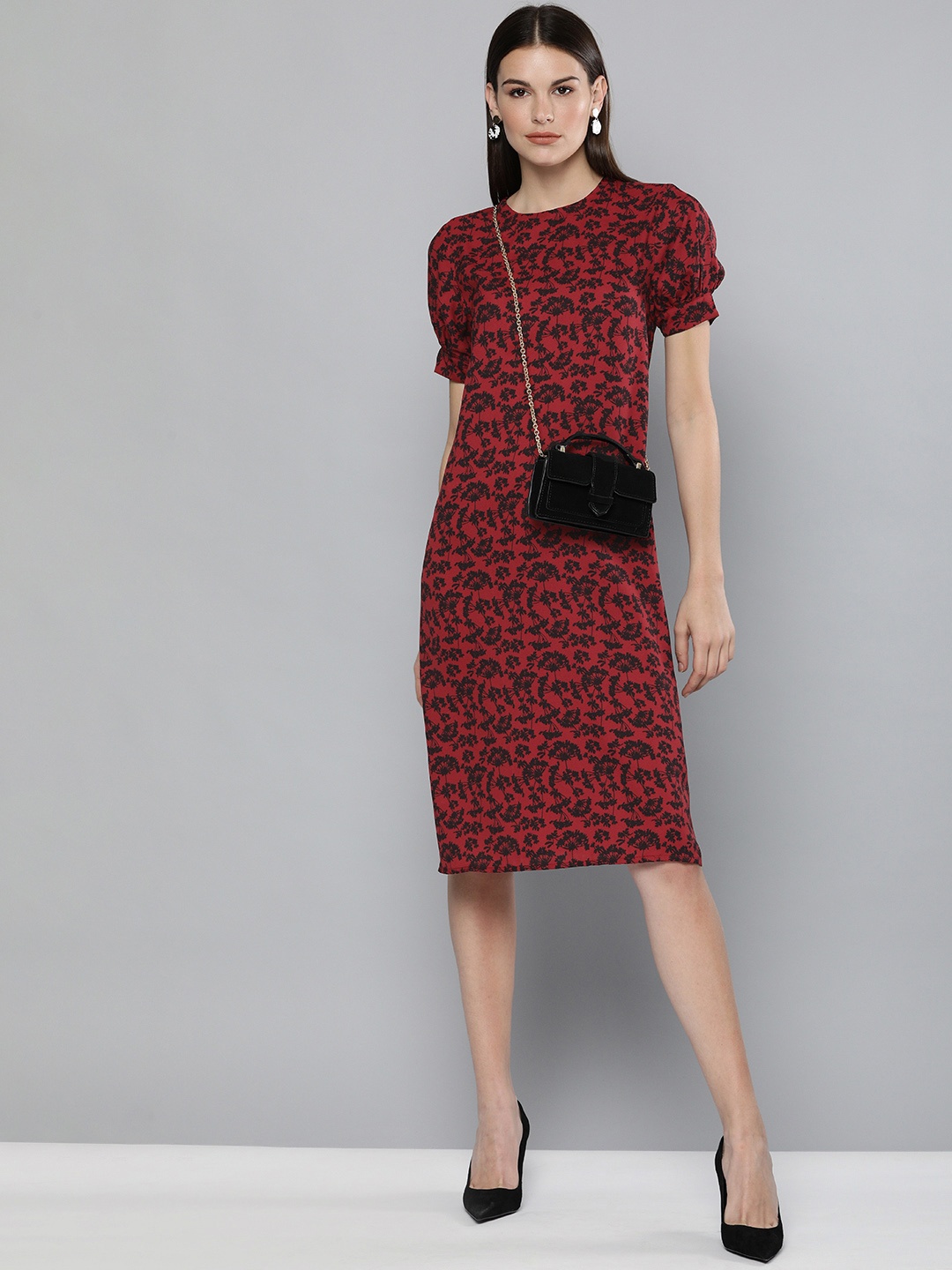 

Chemistry Women Red & Black Printed A-Line Dress