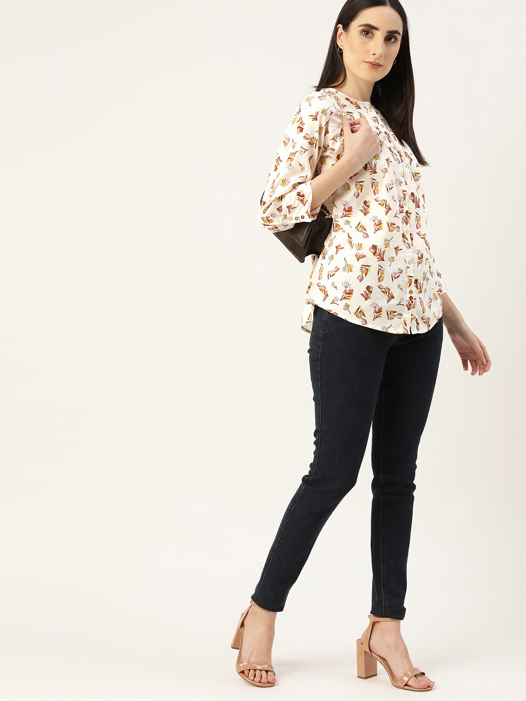 

Chemistry Women Off White & Brown Floral Printed Casual Shirt