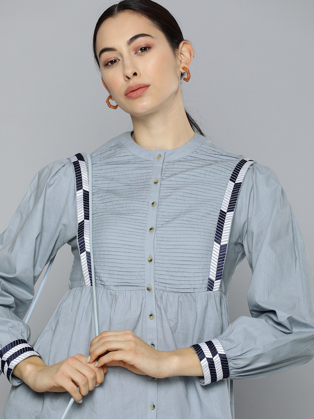 

Chemistry Grey Pure Cotton Tuck Pleated A-Line Top