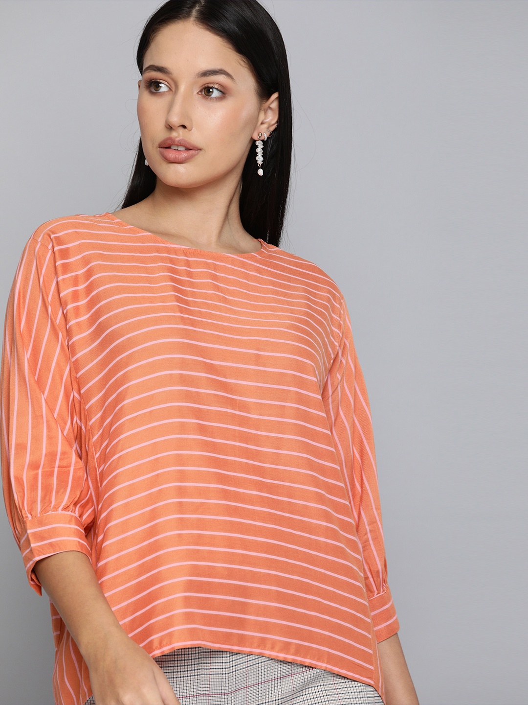 

Chemistry Orange & White Striped Boxy Top