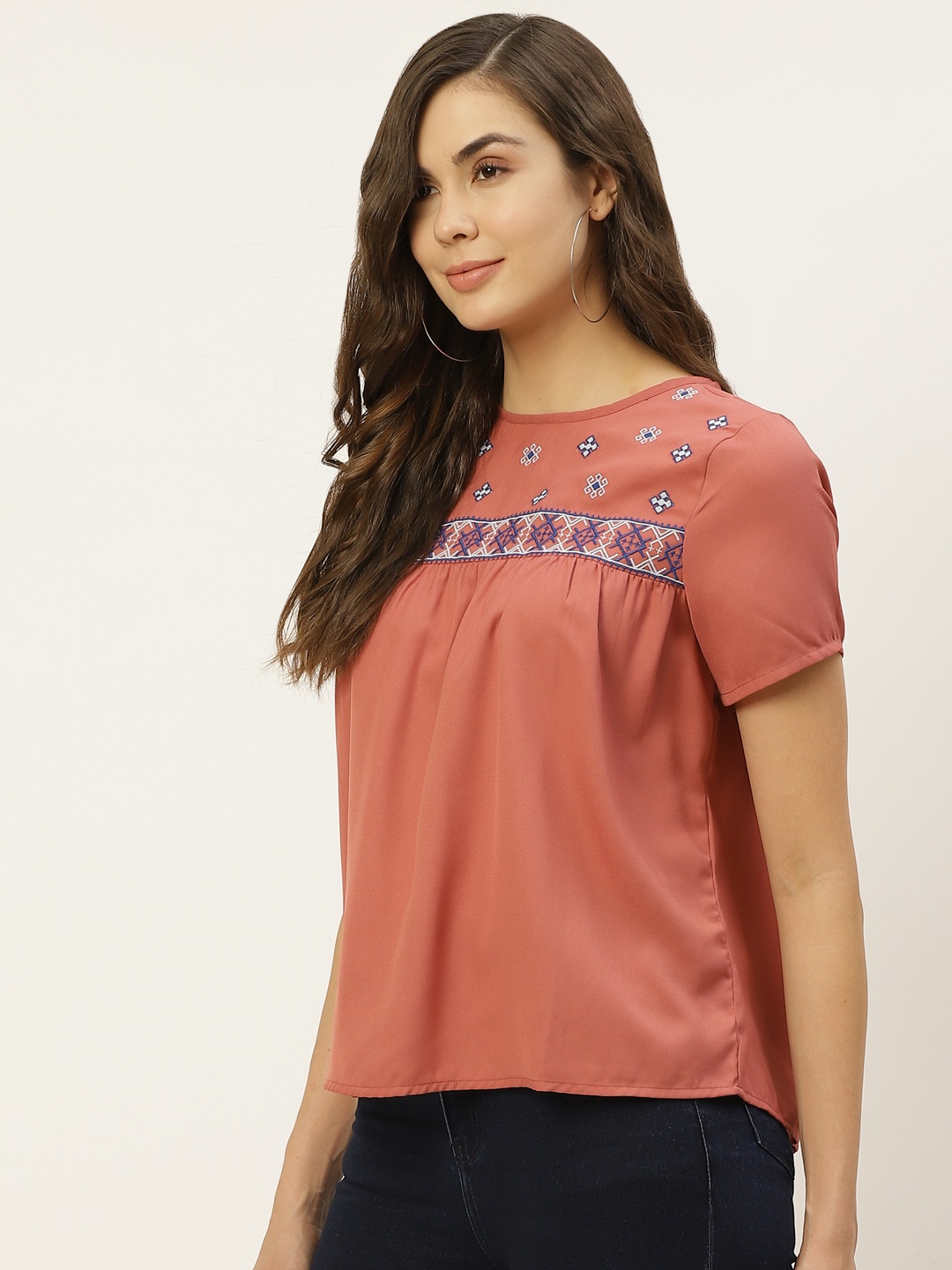 

Chemistry Women Pink Embroidered Regular Top