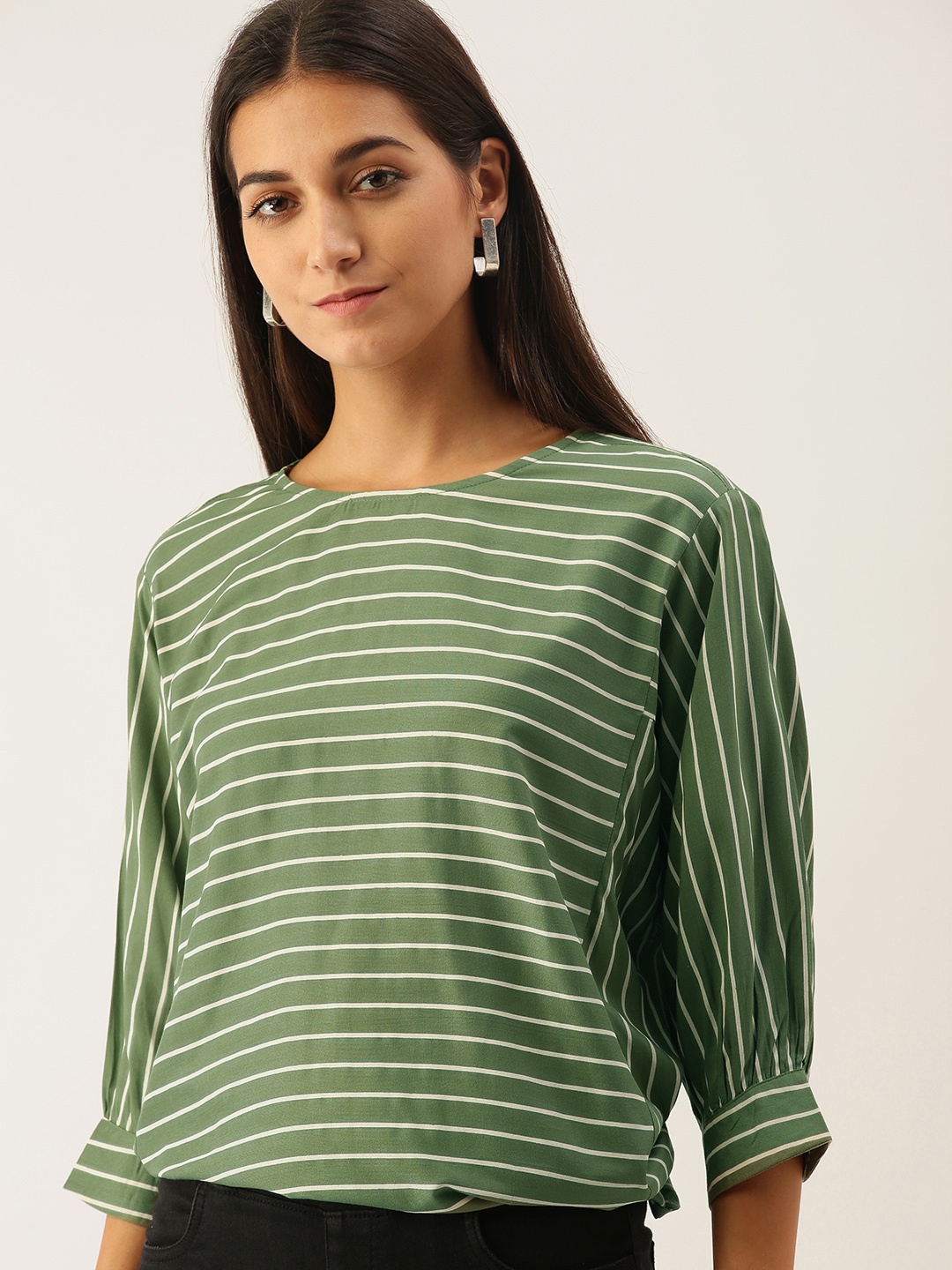 

Chemistry Green & White Striped Boxy Top