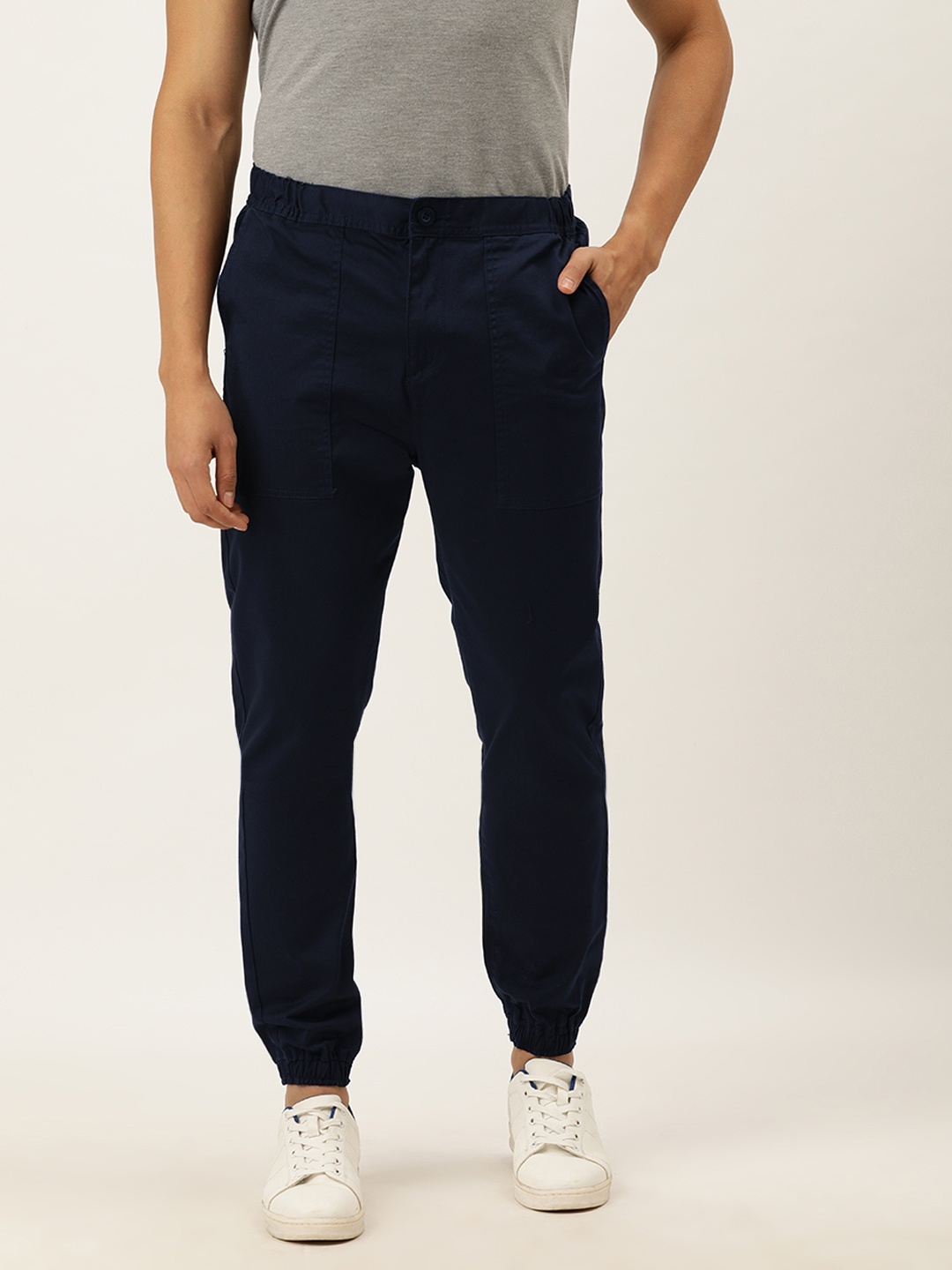 

ether Men Navy Blue Slim Fit Joggers Trousers