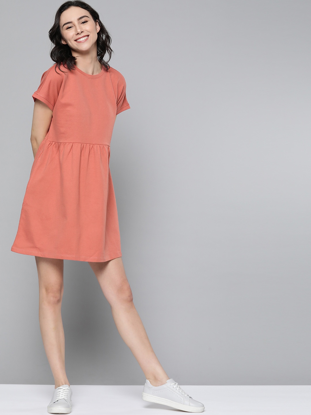 

M&H Easy Women Coral Solid A-Line Dress