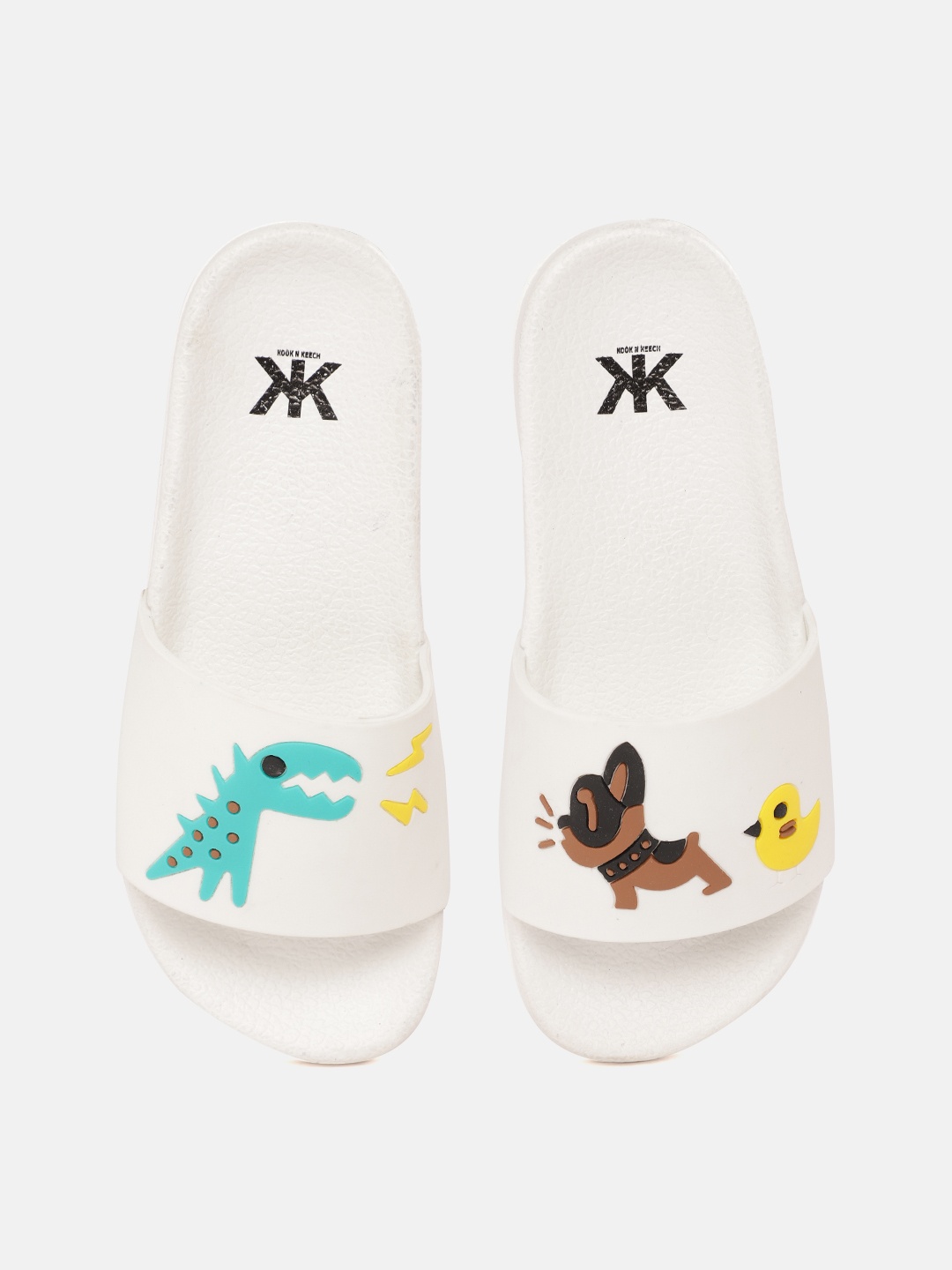 

Kook N Keech Women White & Sea Green Dino & Dog Print Sliders