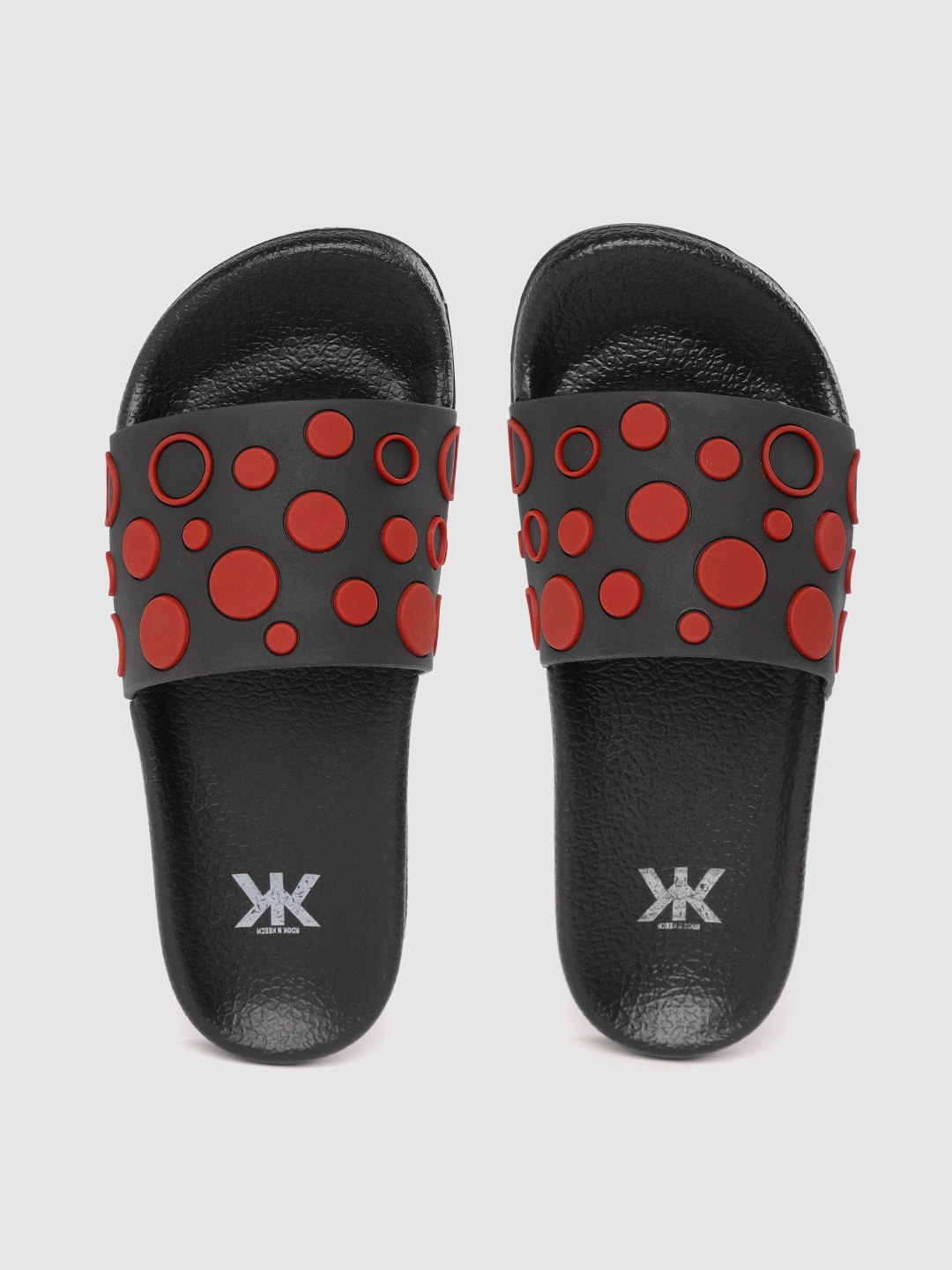 

Kook N Keech Women Black & Red Geometric Embossed Sliders