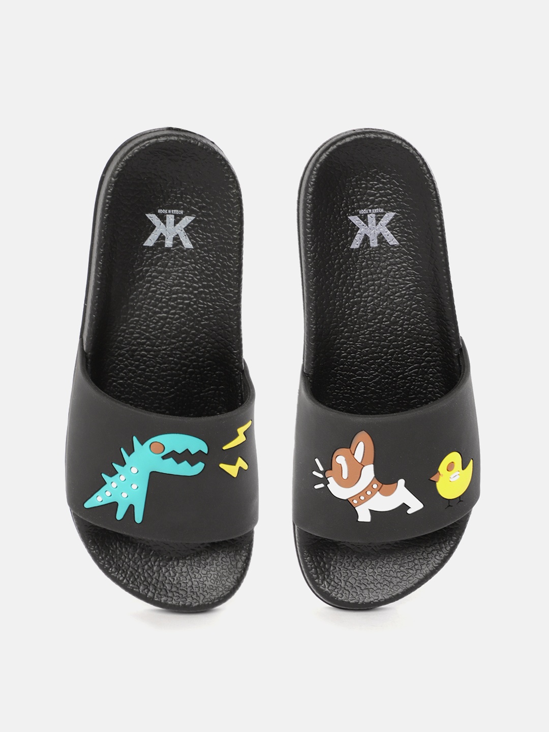 

Kook N Keech Women Black & Sea Green Dino & Dog Print Sliders