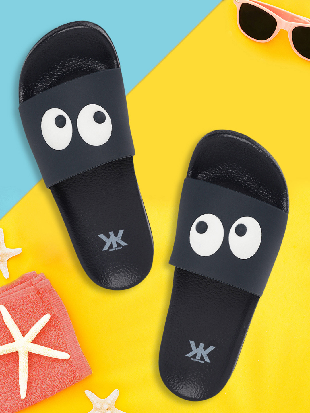 

Kook N Keech Women Navy Blue & White Googly Eyes Print Sliders