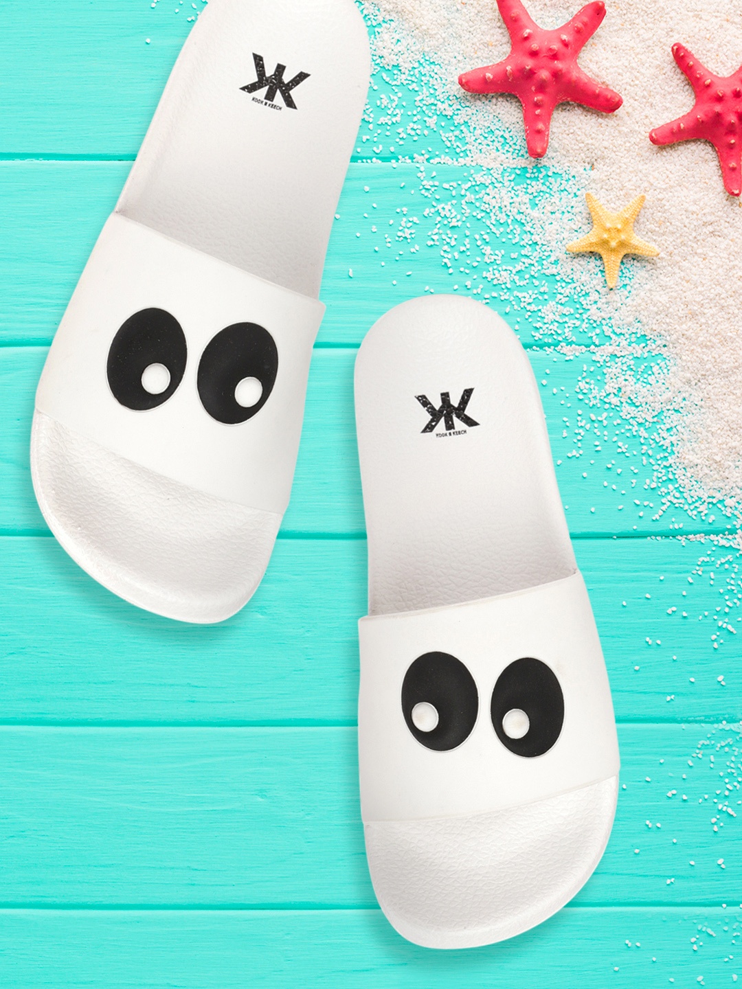 

Kook N Keech Women White & Black Googly Eyes Print Sliders