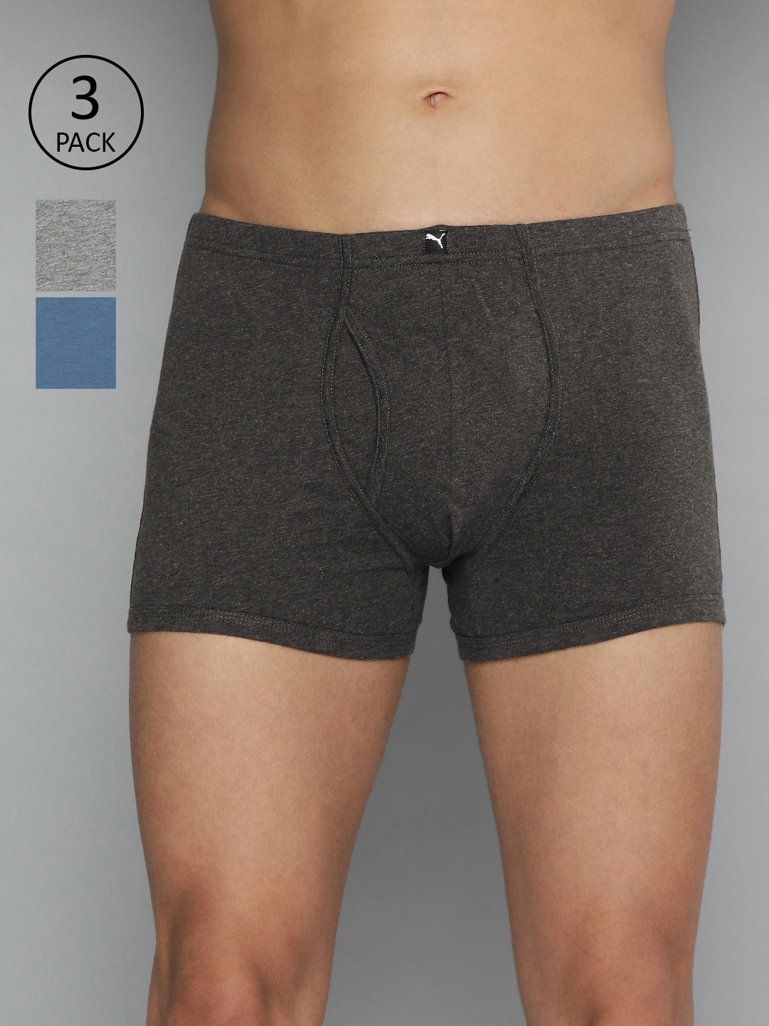 

Puma Men Pack of 3 Solid Trunks 93212202, Charcoal