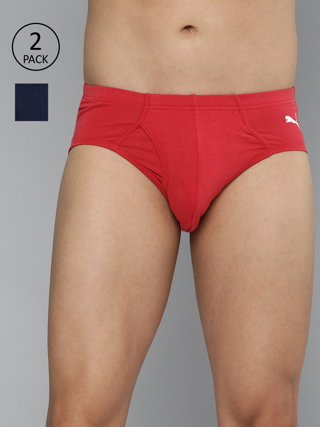 

Puma Men Pack of 2 Red & Navy Blue Solid Stretch Briefs 93210202