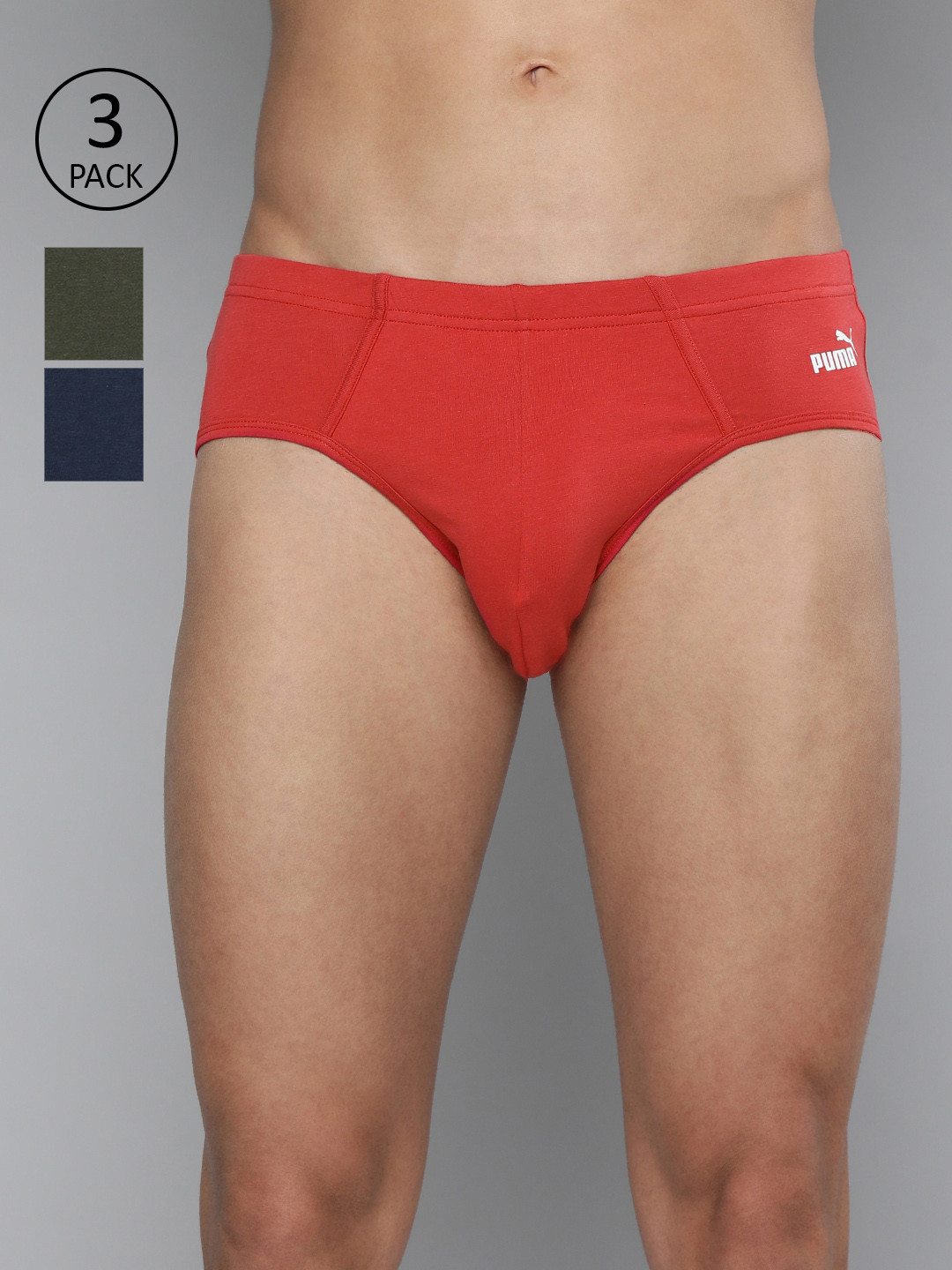 

Puma Men Pack of 3 Soild Stretch Briefs 93210303, Red