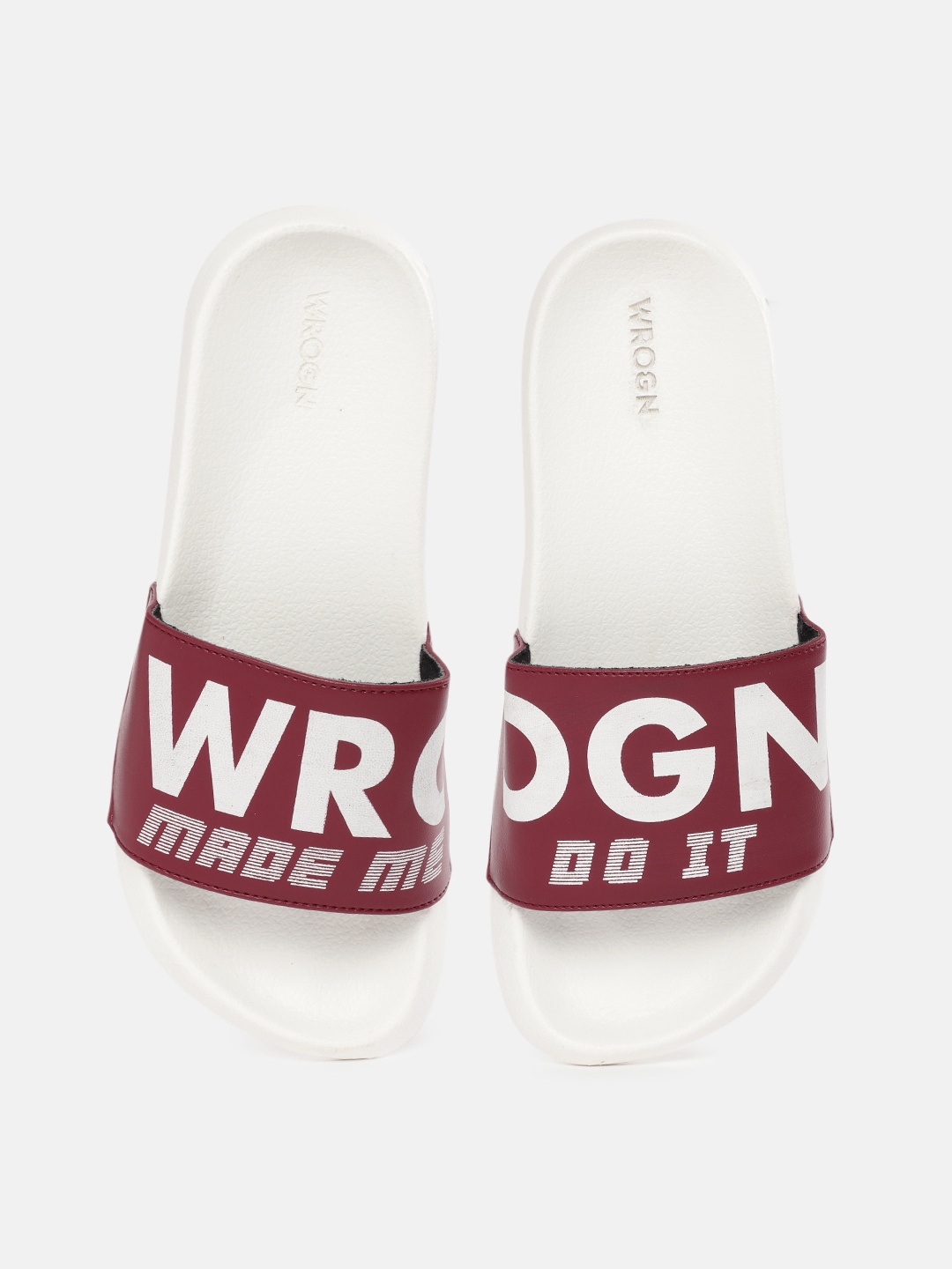 

WROGN Men Maroon & White Brand Logo Print Sliders