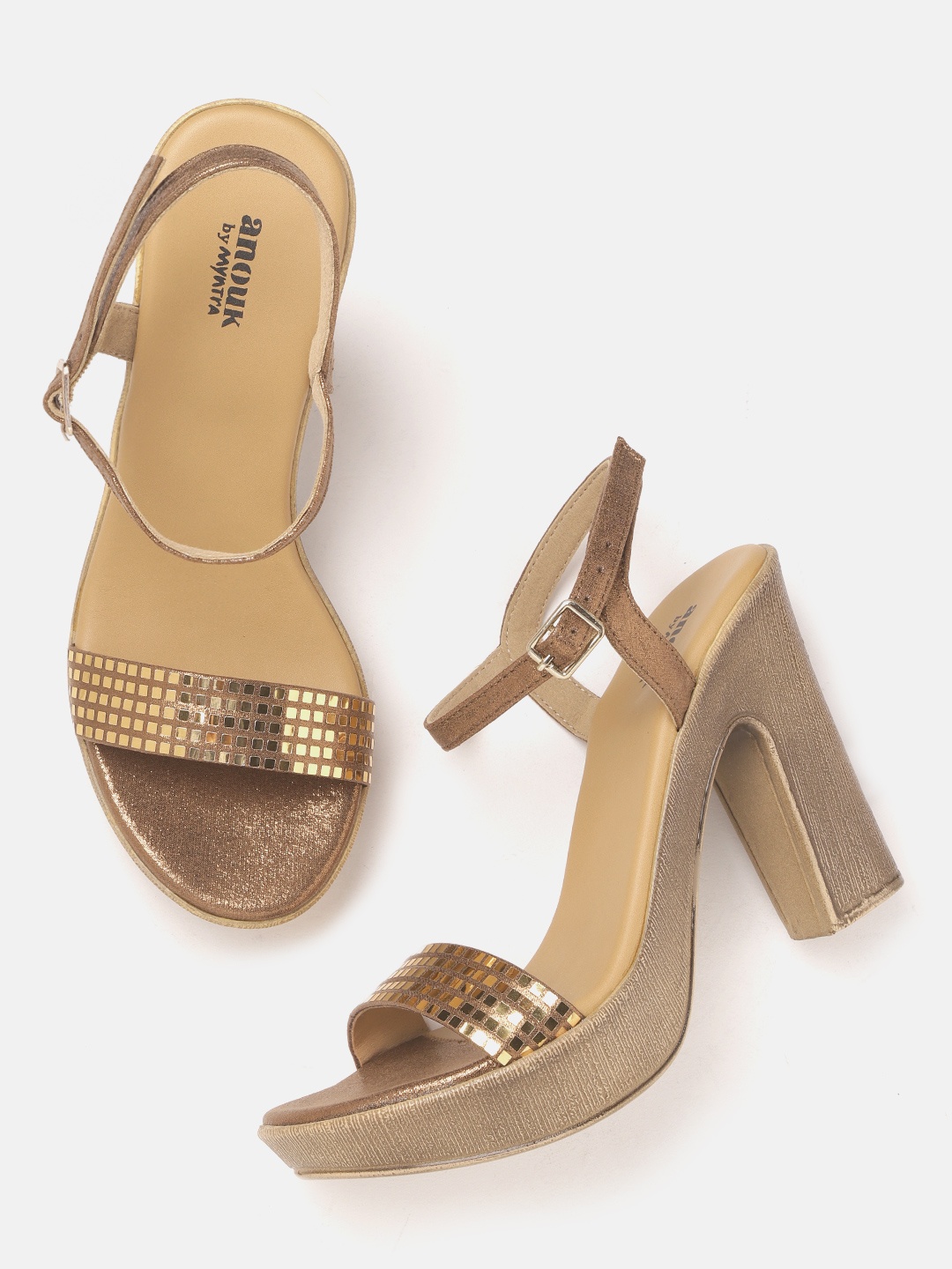 

Anouk Bronze-Toned Textured Block Heels
