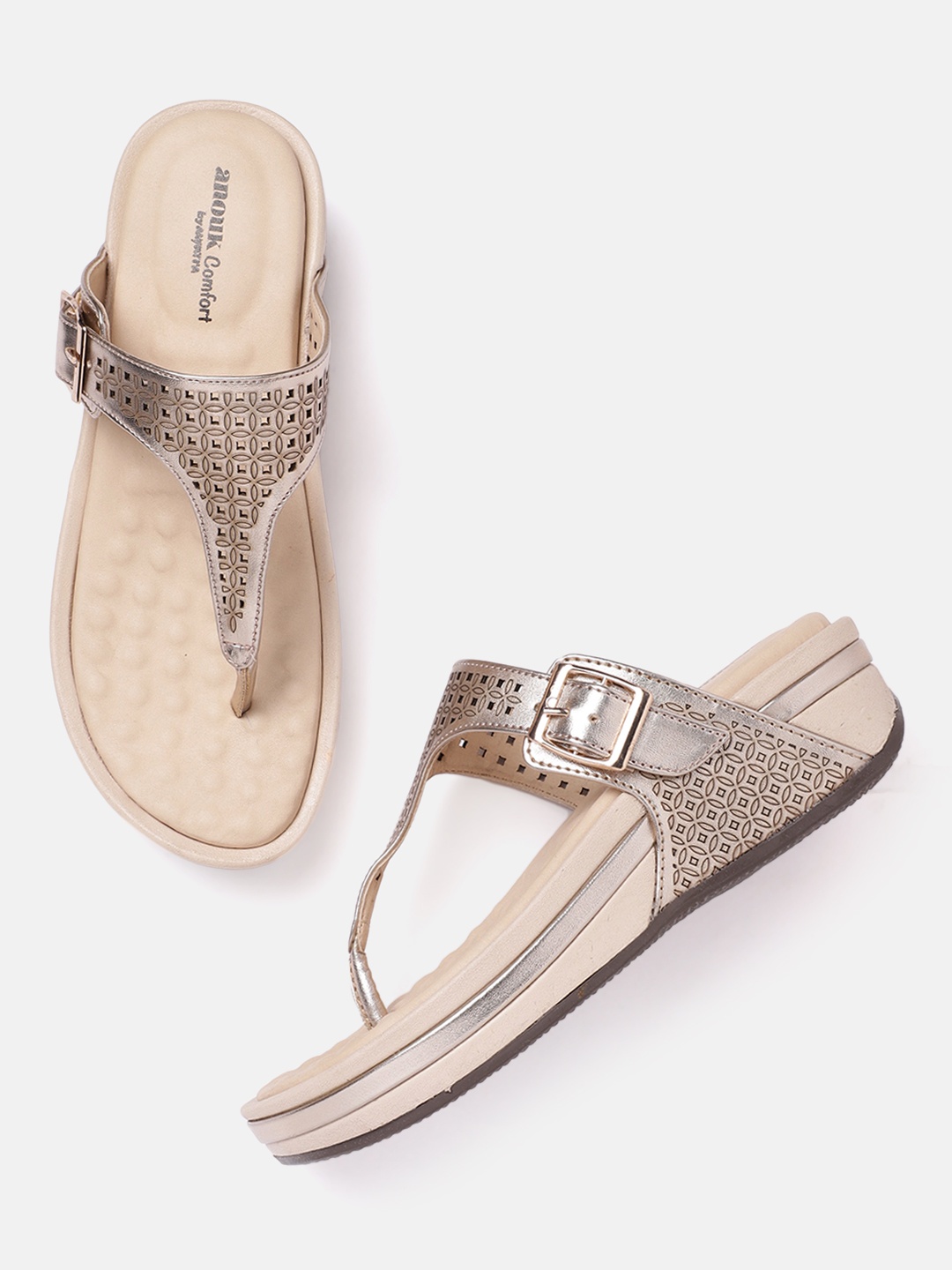 

Anouk Rose Gold-Toned Laser Cut Comfort Wedge Heels
